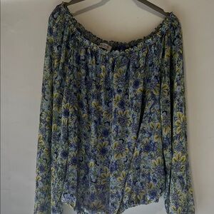 Ramy Brook Blue and Yellow Floral Blouse size large